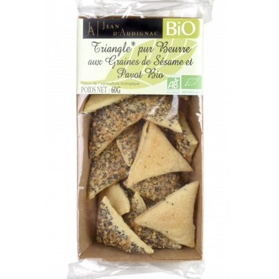 Triangles aux graines de Sésame et Pavot Bio pur beurre - 60 g (Jean d'Audignac)