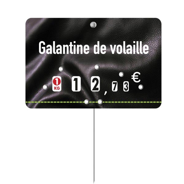 Etiquette : Presto à texte - 7x10 cm (avec roulettes & pique inox)