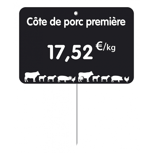 I4121.jpg Etiquette : Noire à texte et prix décor Boucherie - 6x8 cm (pique inox)