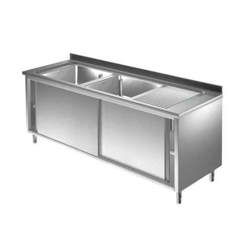 2100x700x880 mm - 2 Cuves de 700x500x375 mm - Plonge sur meuble + 1 égouttoir à gauche 