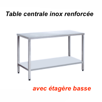 1600x700x880 mm - Table centrale en Inox renforcée avec étagère basse 
