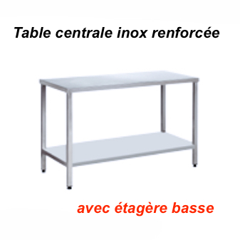 1600x600x880 mm - Table centrale en Inox renforcée avec étagère basse 