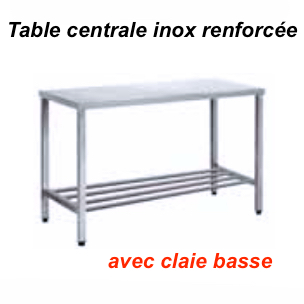 1200x600x880 mm - Table centrale en Inox renforcée avec claie basse 