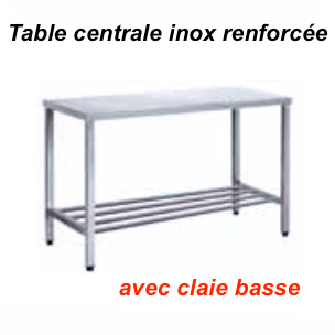 2200x600x880 mm - Table centrale en Inox renforcée avec claie basse