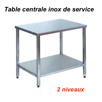 800x600x850 mm - Table centrale Inox de service - 2 niveaux